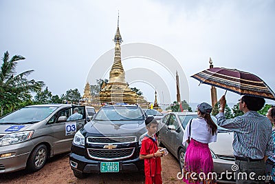 Rainy day, Tourist at old pagoda of Wat Phnom. Editorial Stock Photo